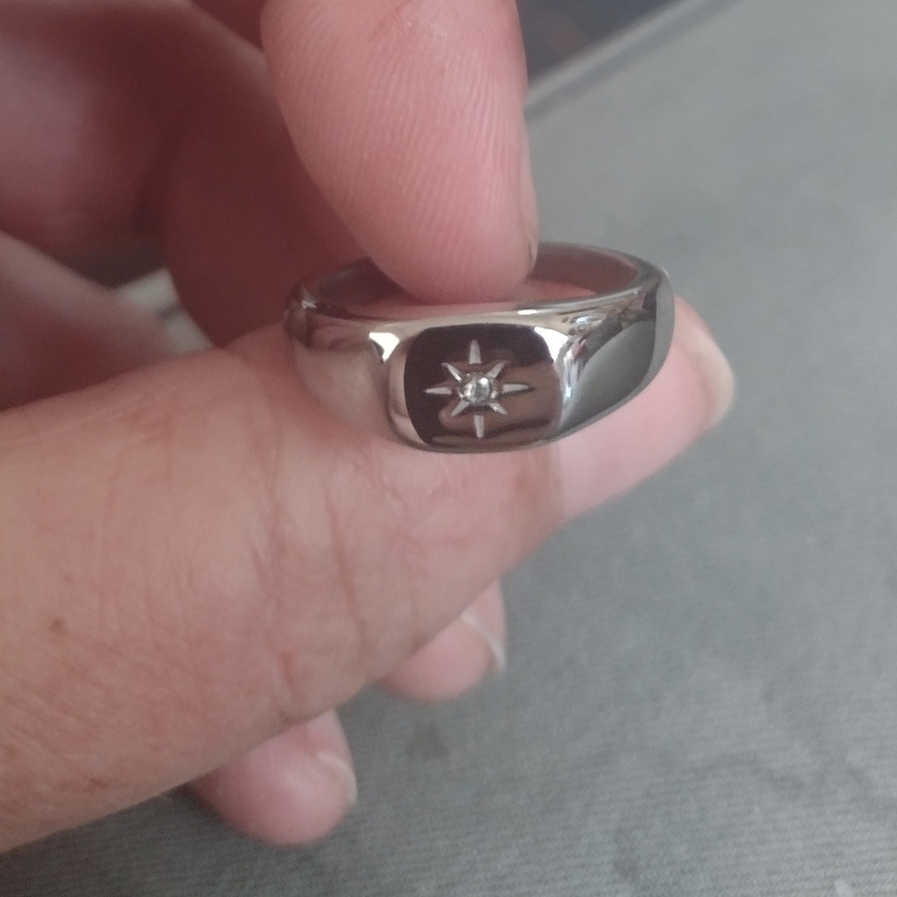 Traditional 18K White Gold/SS & 1mm Diamond Signet Ring